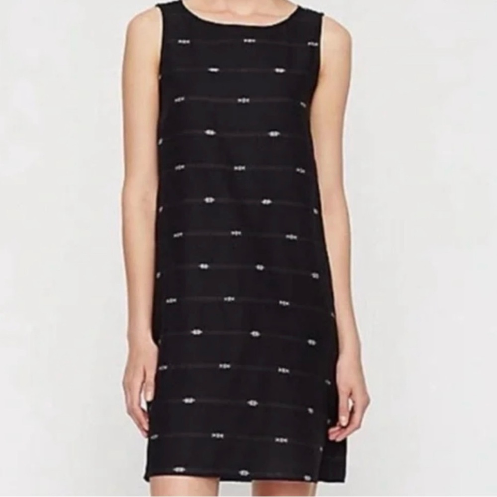 Eileen Fisher Dress Cotton  Classic Aztec Bateau Neck Nomadic Stripe Shift Sz PP
